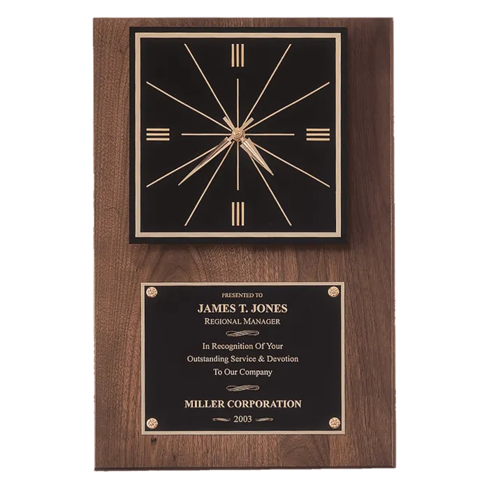 American Walnut Quartz Clock with Black Plate/Hangs Vertical or Horizontal