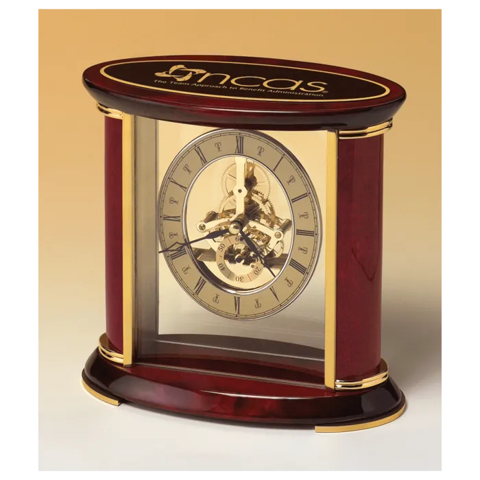 Skeleton Clock w/Sub-Second Dial, Brass Finish Movement, Rosewood Piano Accents, Plate