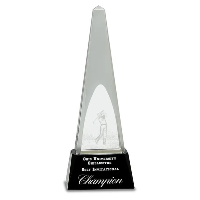10 1/4" Clear Crystal 3D Golf Spire on Black Pedestal Base