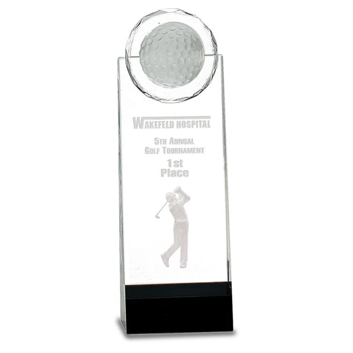 9 1/2" Clear/Black Crystal Standup with 3D Golfer