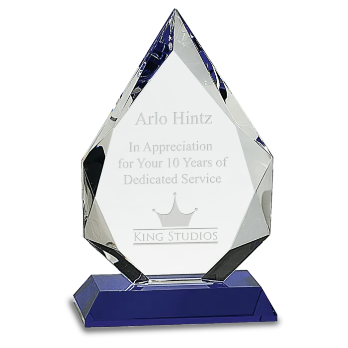 8" Diamond Crystal on Blue Pedestal Base