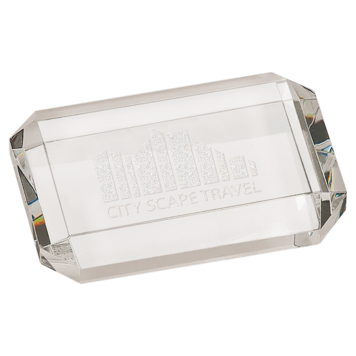 Crystal Rectangle Paperweight with Clipped Corners