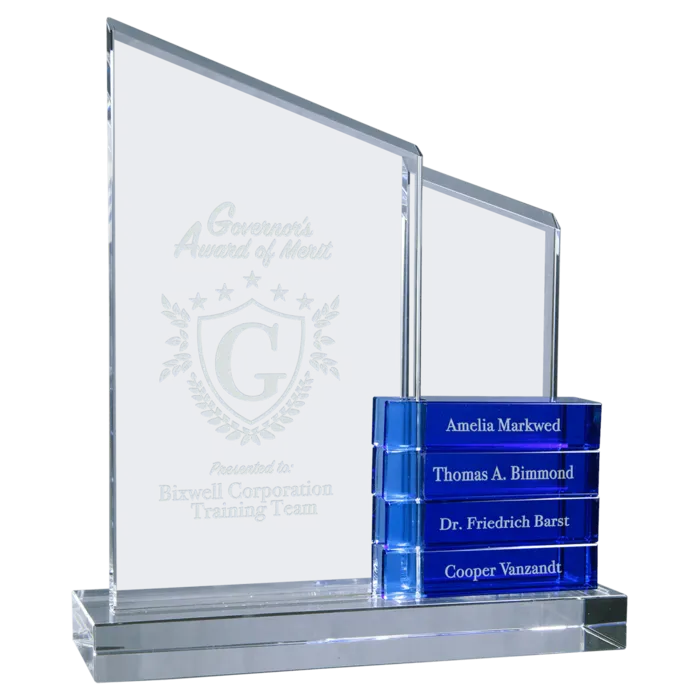 Crystal Perpetual Standup Plaque with 4 Blue Crystal Blocks