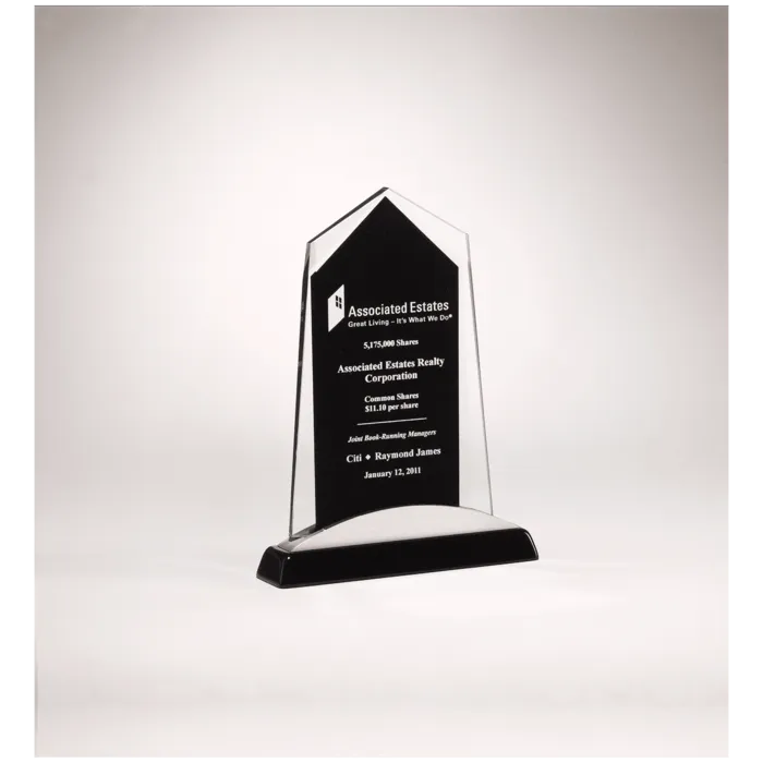 Apex Series Glass Award, Black Piano Finish Base with Silver Aluminum Accent