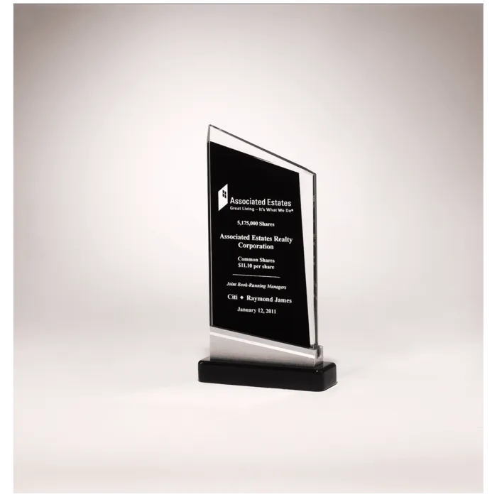Zenith Series Glass Award, Black Piano Finish Base with Silver Aluminum Accent