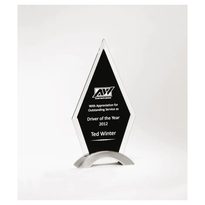 Beveled Clear Glass with Black Silkscreen and Silver Aluminum Accent Base