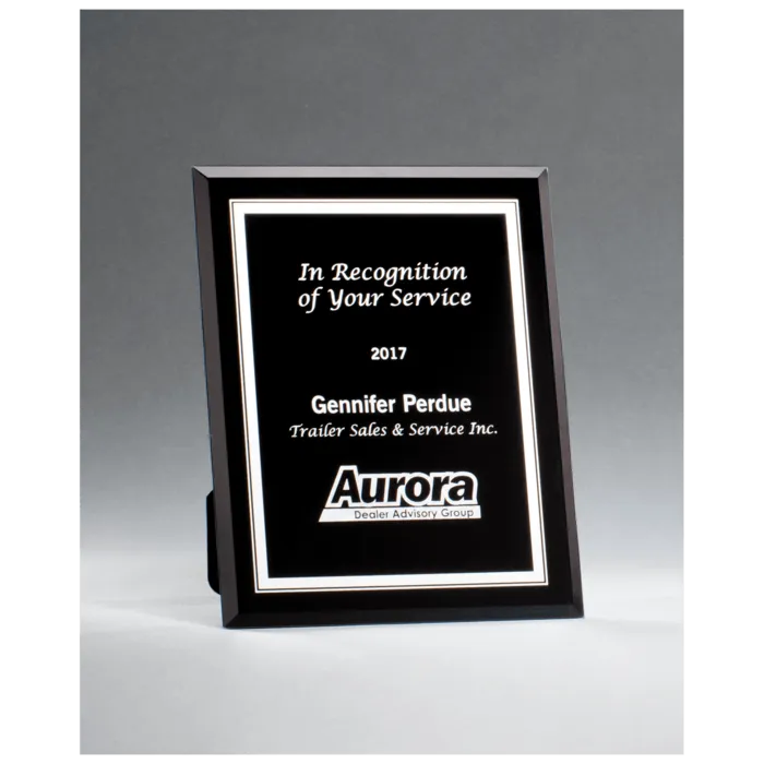Black Glass Plaque with Silver Border and Easel Back