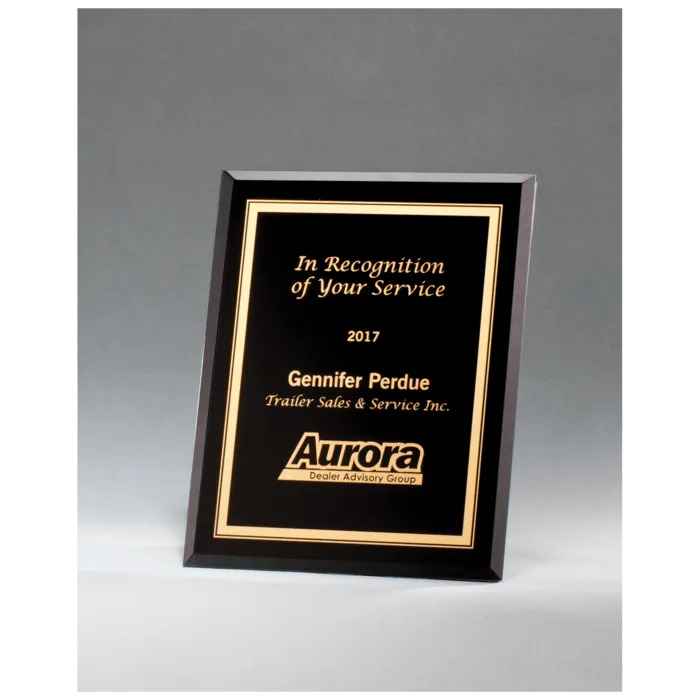 Black Glass Plaque with Gold Border and Easel Back