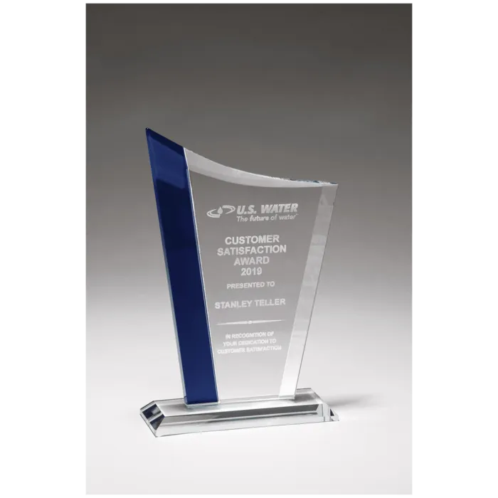 Zenith Series Clear Glass Award with Blue Glass Highlights
