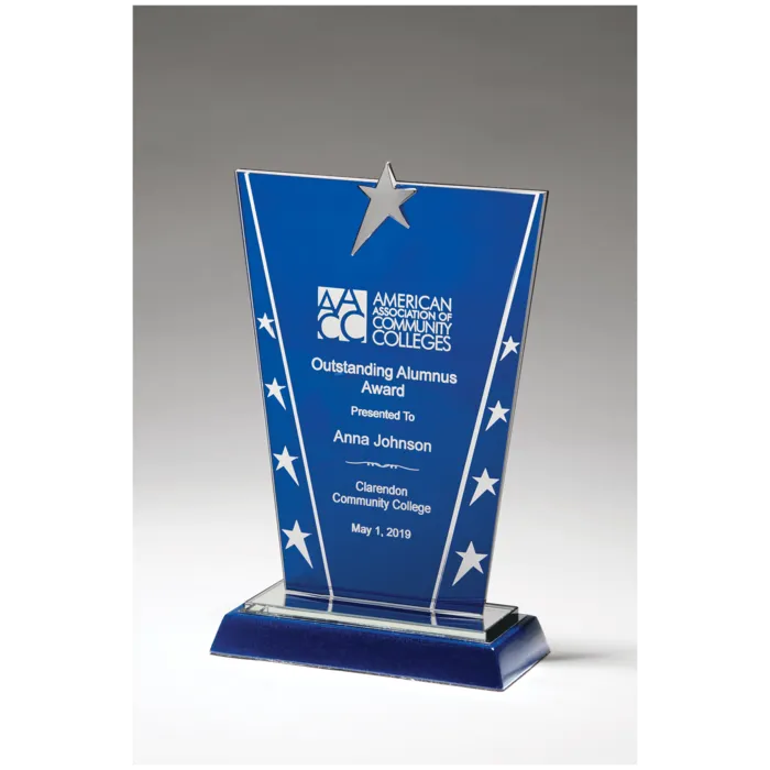 Constellation Series Glass Award with Blue Background with Chrome Plated Star