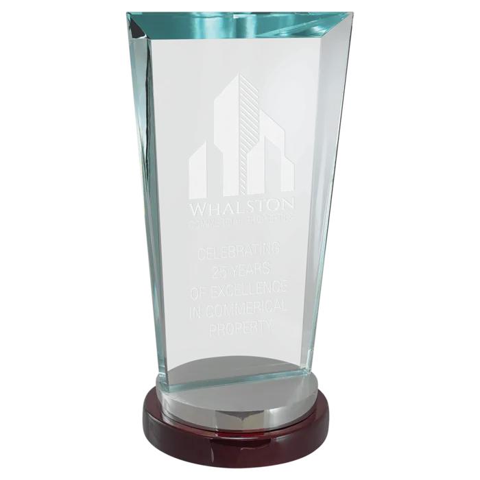Premium Series Clear Glass Award with Rosewood and Aluminum Base