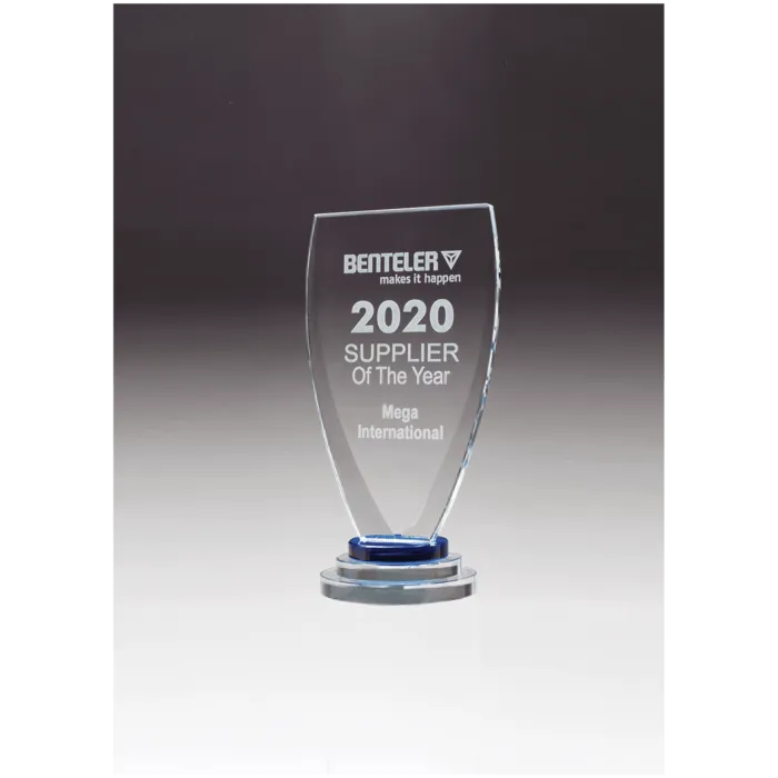 Chalice Series Sapphire Glass Award with Blue and Clear Glass Pedestal Base