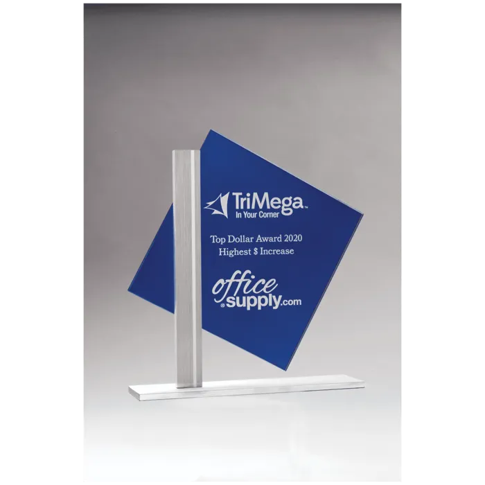 Diamond Series Blue Silkscreened Glass with Brushed Aluminum Post and Base
