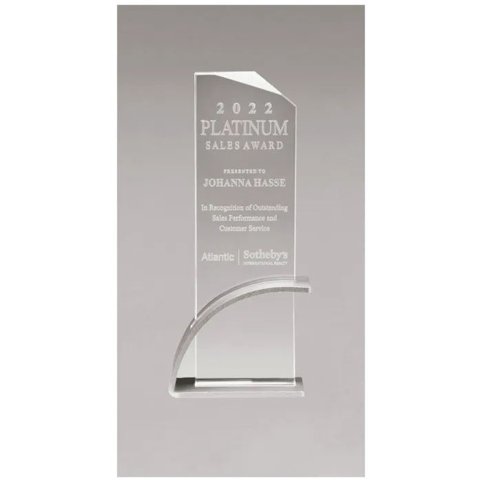 Thick Silver Contemporary Clear Glass Award, Arched Base with Matte Metallic Finish