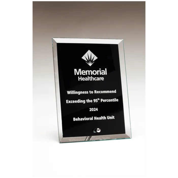 Clear Glass Plaque with Painted Black Background, Silver Plated Easel Post