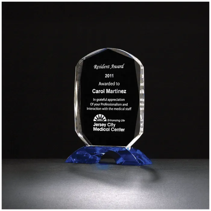 Diamond Series Clear Crystal Award with Cobalt Blue Crystal Base