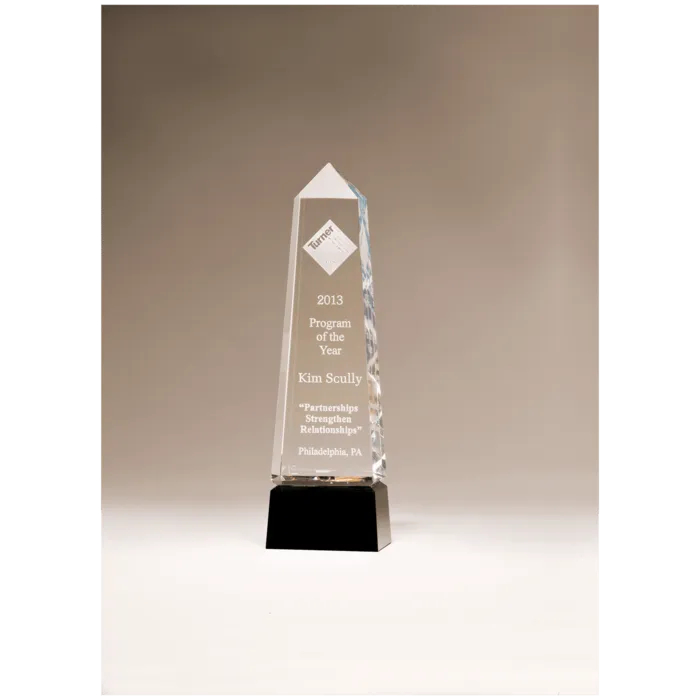 Crystal Obelisk with Prism-Effect Top and Black Base
