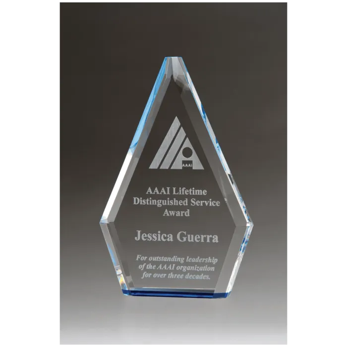 Flame Series Clear Crystal Award with Blue Accented Bottom