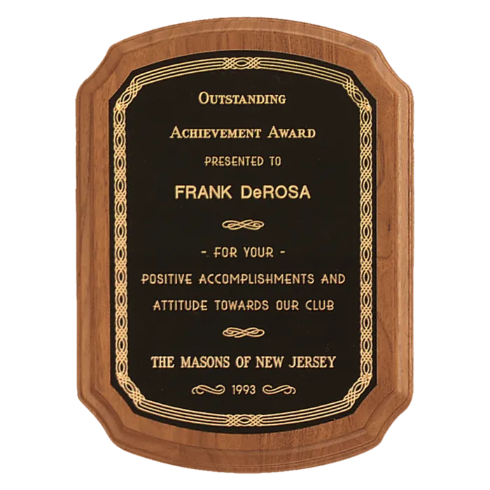 Coventry Series American Walnut Plaque with Gold Border Laserable Black Brass Plate