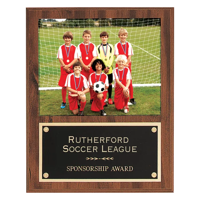 American Walnut Finish Photo Plaque with Black Brass Plate-Holds 8" x 10" Photo
