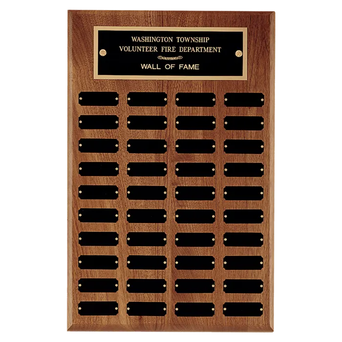 American Walnut 40 Plate Perpetual Plaque with Black Brass Plates (7/8" x 2 1/2" plates)