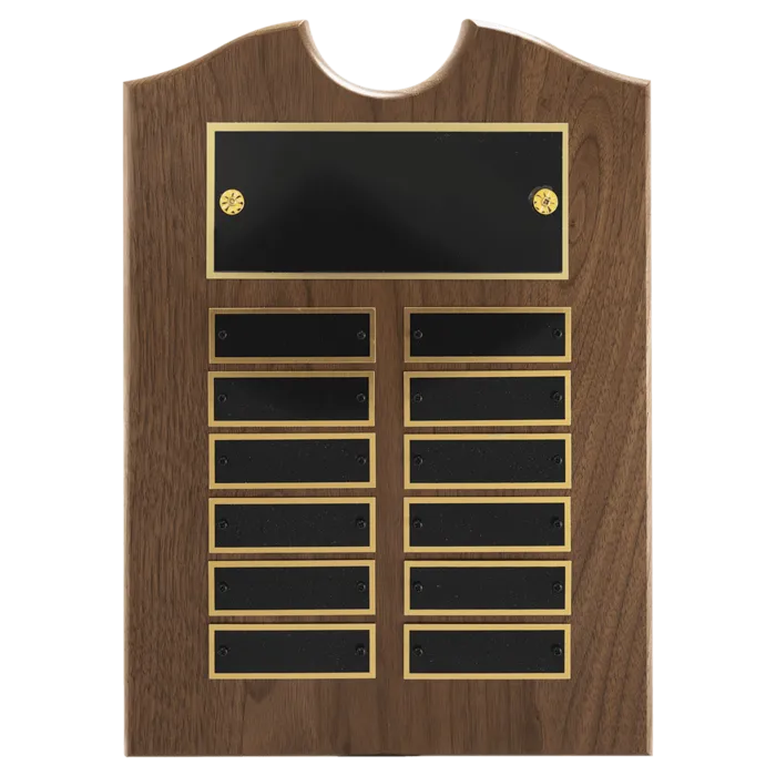 American Walnut Roster Plaque w/ 12 Plates