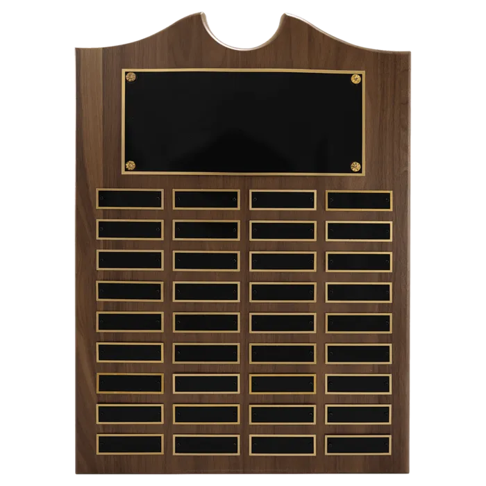 American Walnut Roster Plaque w/ 36 Plates