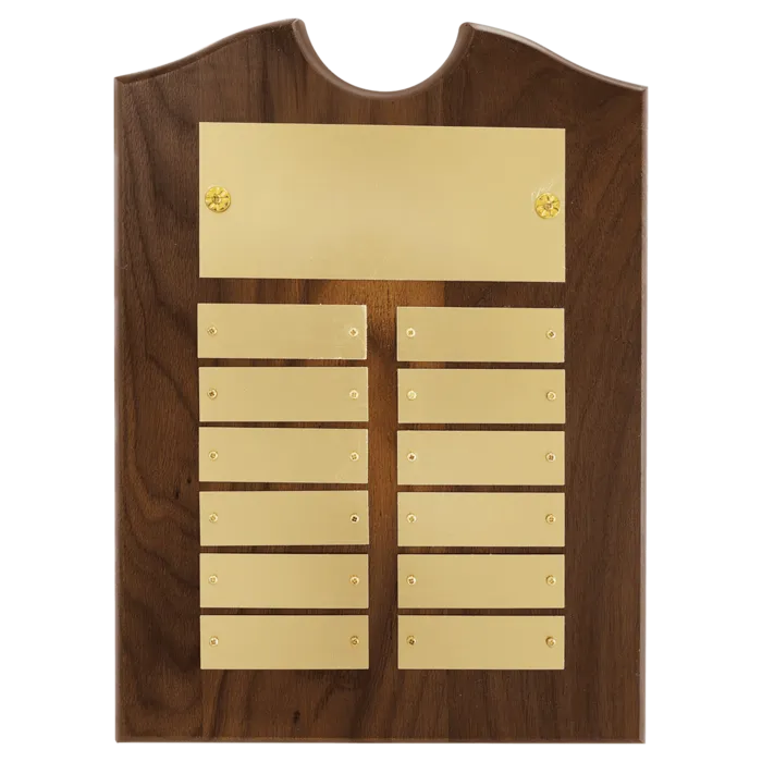 American Walnut 12 Plate Perpetual Plaque with Brushed Brass Plates (7/8" x 2 3/4" plates)