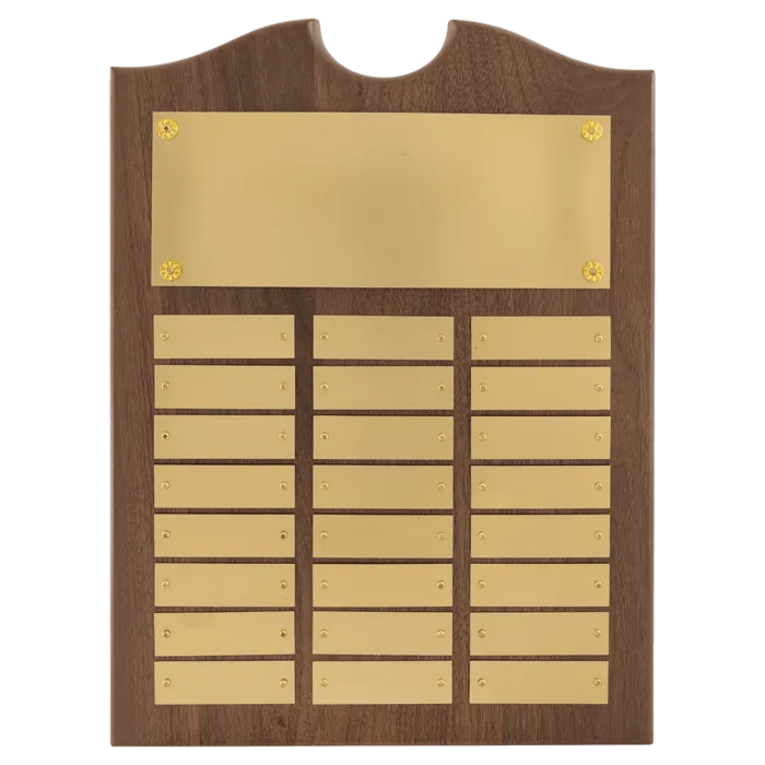 American Walnut 24 Plate Perpetual Plaque with Brushed Brass Plates (7/8" x 2 3/4" plates)