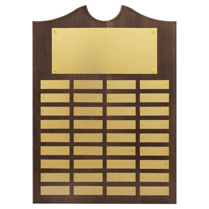 American Walnut 36 Plate Perpetual Plaque with Brushed Brass Plates (7/8" x 2 3/4" plates)