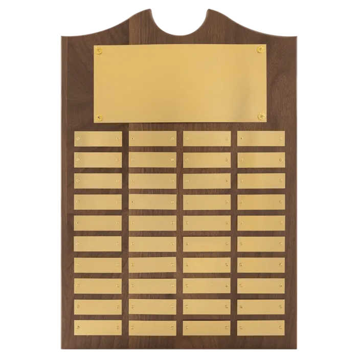 American Walnut 40 Plate Perpetual Plaque with Brushed Brass Plates (7/8" x 2 3/4" plates)