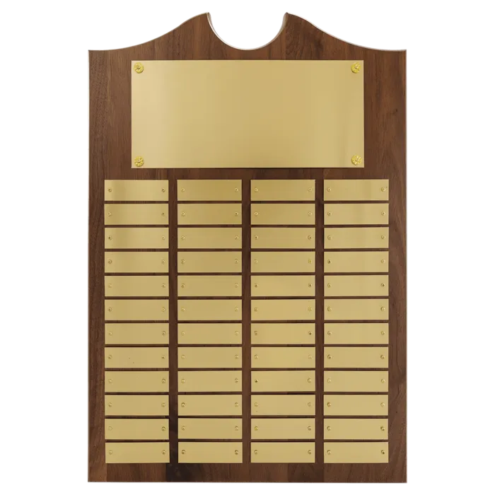 American Walnut 48 Plate Perpetual Plaque with Brushed Brass Plates (7/8" x 2 3/4" plates)