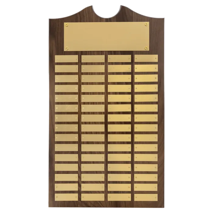 American Walnut 60 Plate Perpetual Plaque with Brushed Brass Plates (7/8" x 2 3/4" plates)