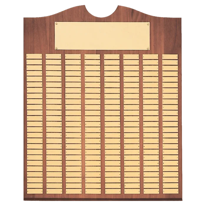 American Walnut 72 Plate Perpetual Plaque with Brushed Brass Plates (7/8" x 2 3/4" plates)