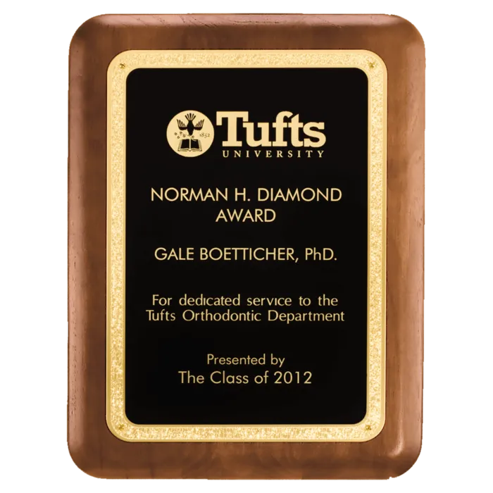 American Walnut Plaque with Textured Black LaserFX plate with Gold Florentine Border