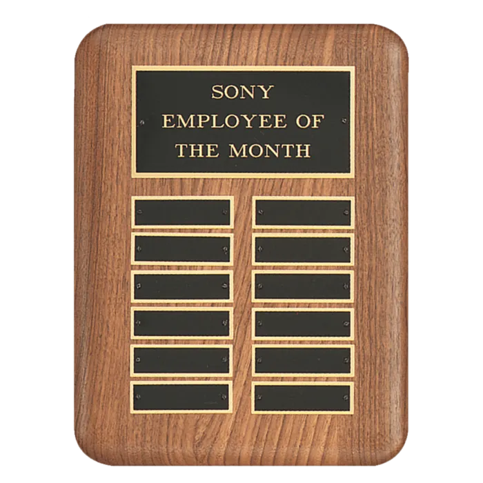 American Walnut 24 Plate Perpetual Plaque with Black Brass Header Plate (7/8" x 2 3/4" plates)