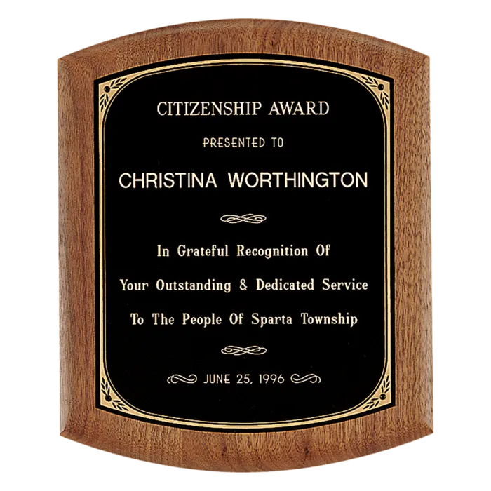 Coventry Series American Walnut Plaque with Gold Border Black Laserable Brass Plate