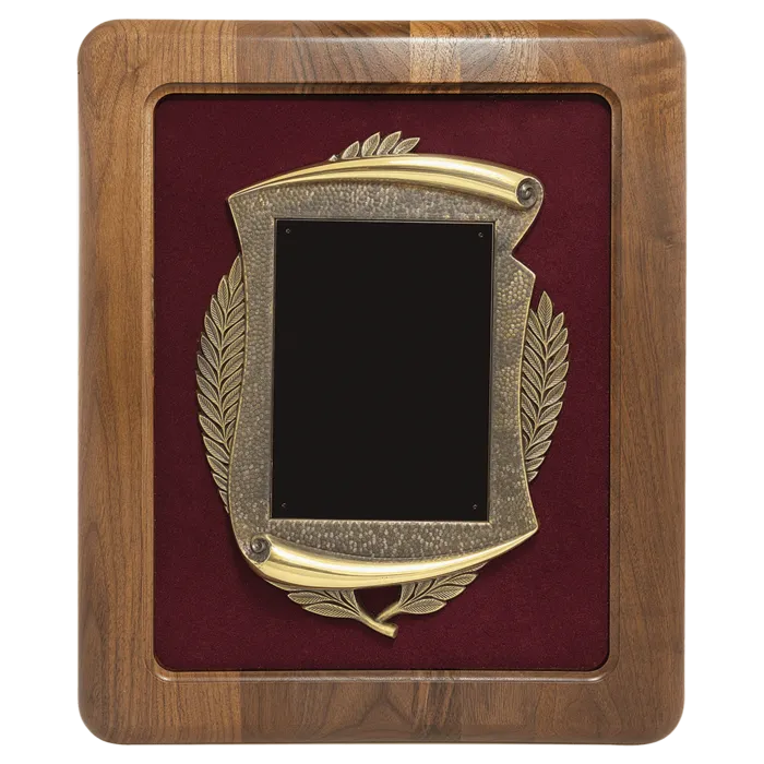 American Walnut Frame w/Maroon Velour Back/Bronze Finish Frame/Black Brass Plate