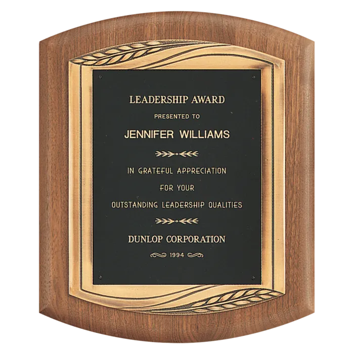 American Walnut Plaque with Antique Bronze Finish Frame Casting and Black Laserable Brass Personalization Plate