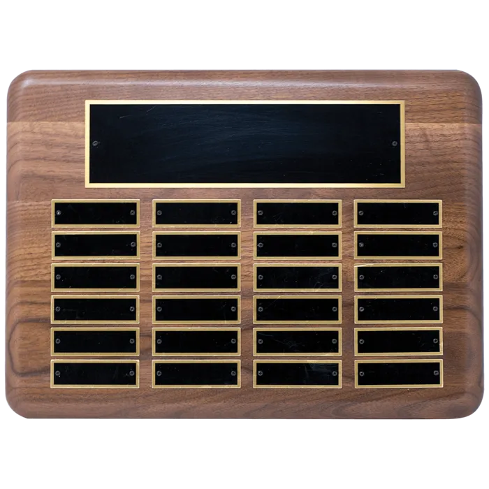 American Walnut 24 Plate Perpetual Plaque with Black Brass Plated Steel Plates