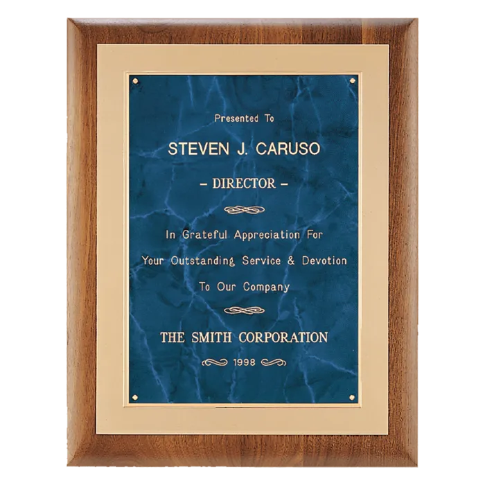 Airflyte Walnut Frame with Brushed Gold Metal Background and Sapphire Marble LaserFX Plate