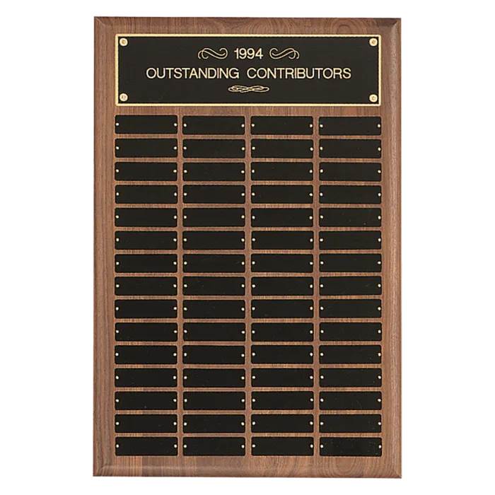 American Walnut 60 Plate Perpetual Plaque with Black Brass Plates (1" x 3 1/4" plates)