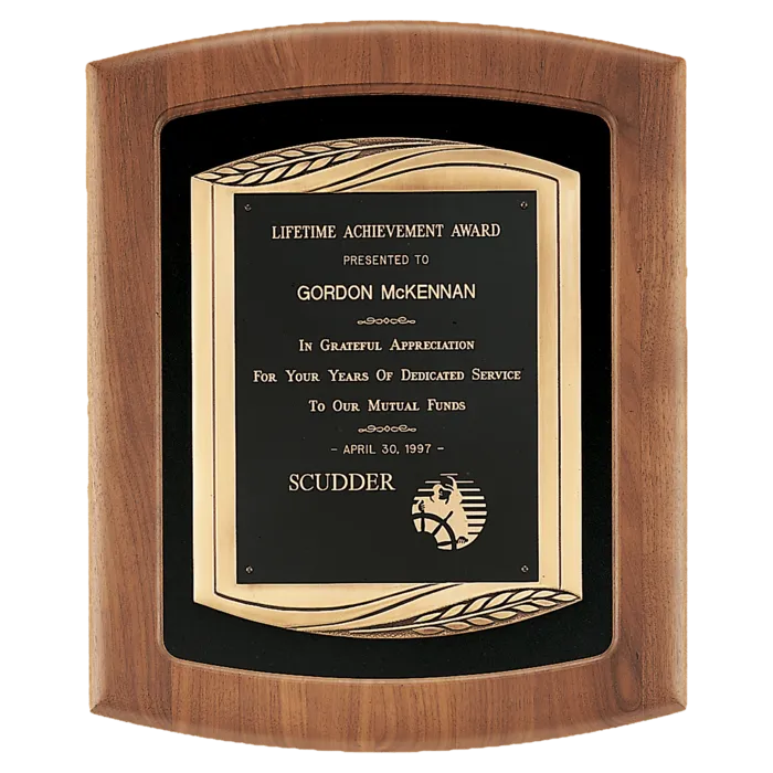 American Walnut Frame with Black Velour Background and Back Laser Engravable Plate in an Antique Bronze Finished Frame Casting