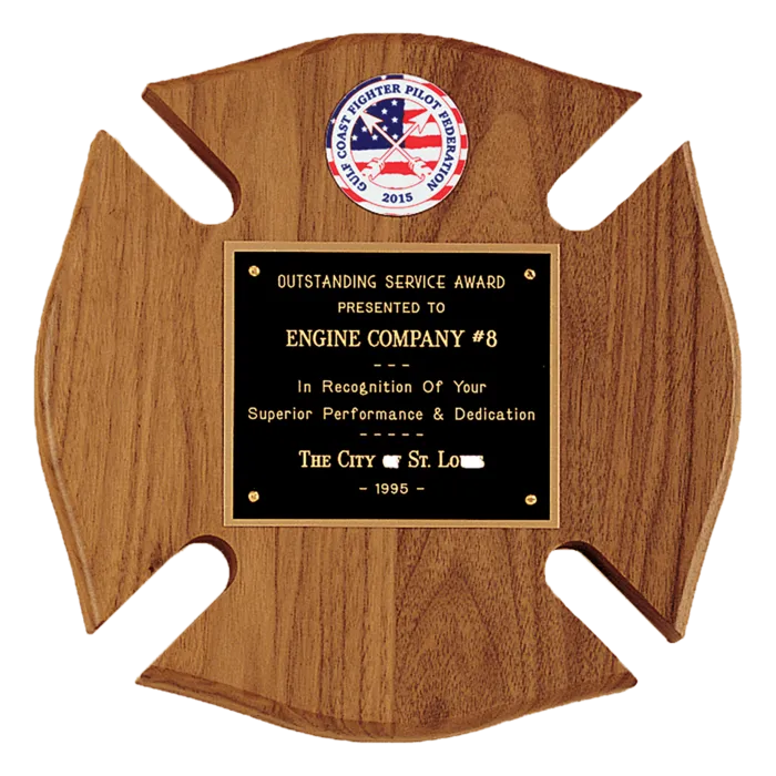 American Walnut Maltese Cross Plaque w/Black Brass Plate and 2" Insert (sold separately)