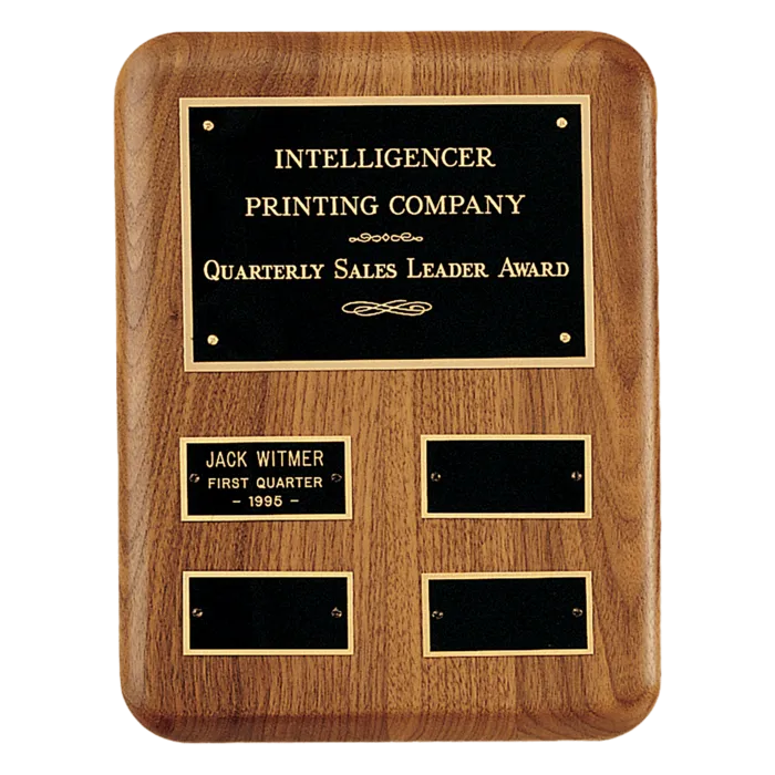 American Walnut AirFlyte Edge Quarterly Award Perpetual Plaque wth Black Brass Plates (1 1/4" x 2 1/2" plates)
