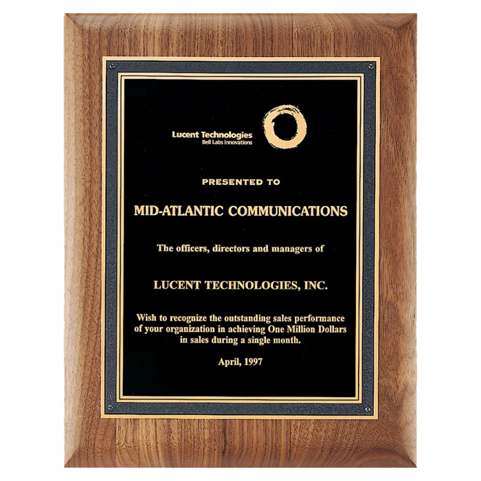 American Walnut Plaque with Black/Gold Florentine Border Textured Black LaserFX Plate