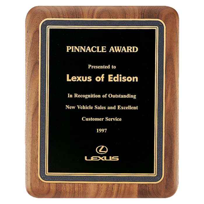 American Walnut Plaque with Black/Gold Florentine Border Textured Black LaserFX Plate
