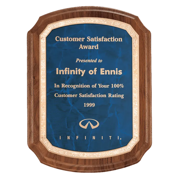 Coventry Series American Walnut Plaque with Gold Border Sapphire LaserFX Plate