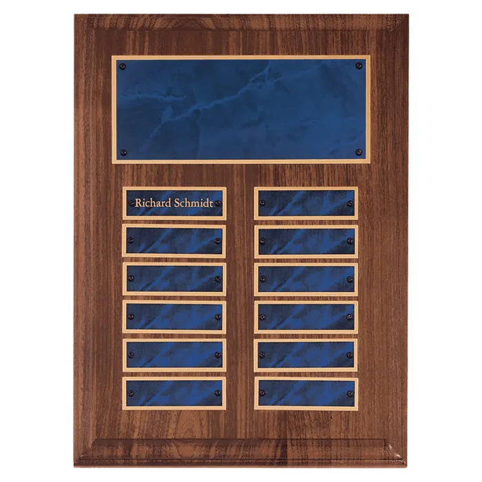 American Walnut 12 Plate Perpetual Plaque with Sapphire Marble Brass Plates