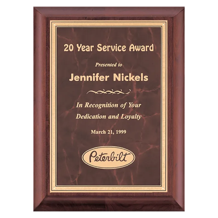 Hand Rubbed Cherry Finish Plaque with Ruby Marble Gold Border LaserFX Plate